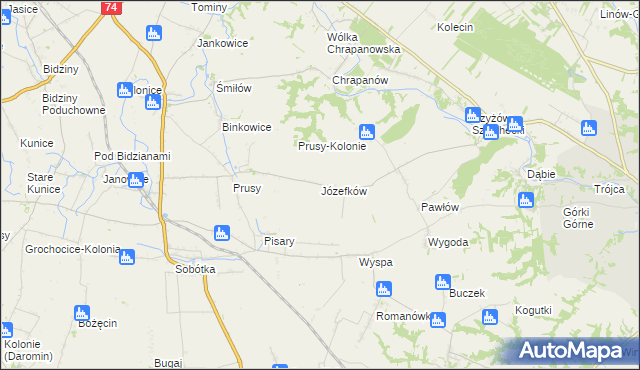 mapa Józefków gmina Zawichost, Józefków gmina Zawichost na mapie Targeo