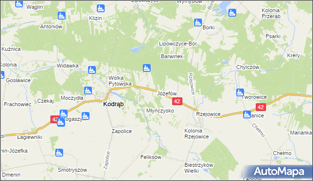 mapa Józefów gmina Kodrąb, Józefów gmina Kodrąb na mapie Targeo