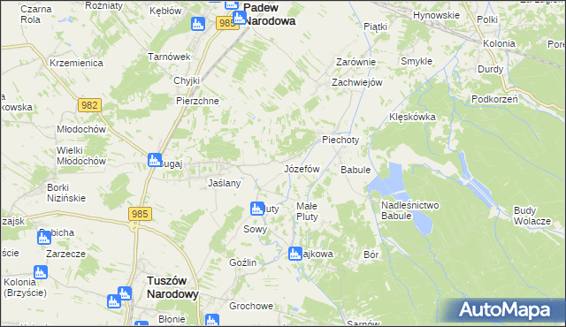 mapa Józefów gmina Tuszów Narodowy, Józefów gmina Tuszów Narodowy na mapie Targeo