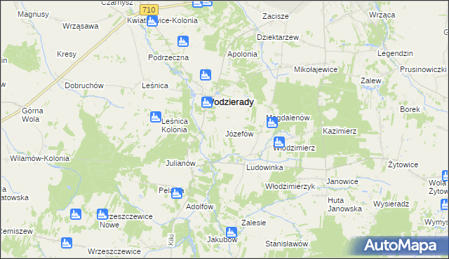 mapa Józefów gmina Wodzierady, Józefów gmina Wodzierady na mapie Targeo