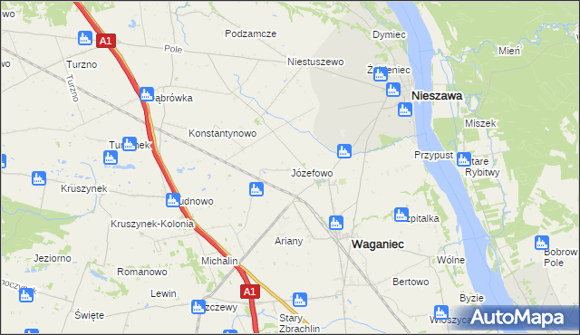 mapa Józefowo gmina Waganiec, Józefowo gmina Waganiec na mapie Targeo