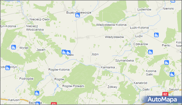 mapa Józin gmina Repki, Józin gmina Repki na mapie Targeo