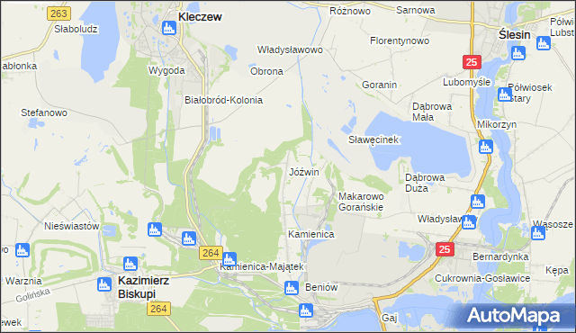 mapa Jóźwin gmina Kazimierz Biskupi, Jóźwin gmina Kazimierz Biskupi na mapie Targeo