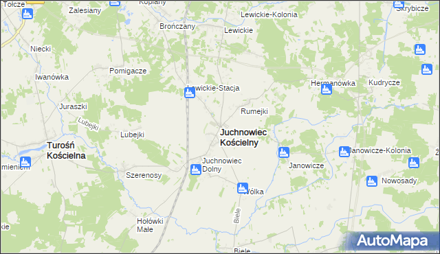 mapa Juchnowiec Kościelny, Juchnowiec Kościelny na mapie Targeo