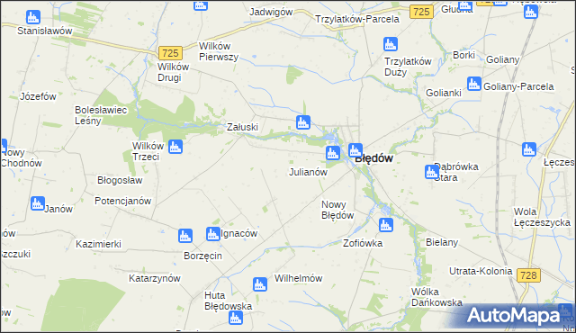 mapa Julianów gmina Błędów, Julianów gmina Błędów na mapie Targeo
