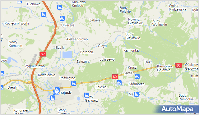 mapa Juliszewo, Juliszewo na mapie Targeo