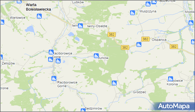 mapa Jurków gmina Warta Bolesławiecka, Jurków gmina Warta Bolesławiecka na mapie Targeo