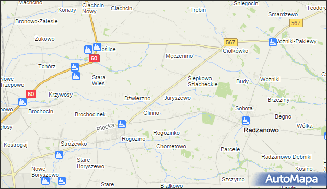 mapa Juryszewo, Juryszewo na mapie Targeo