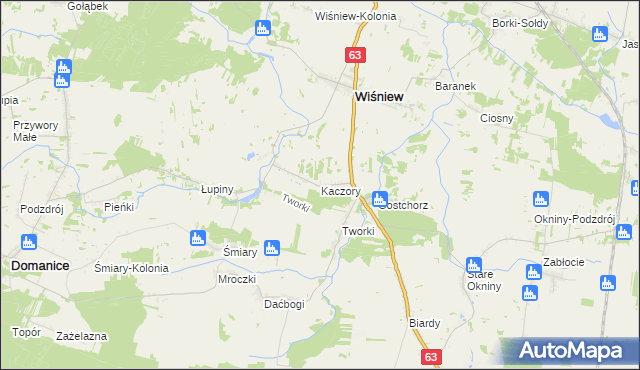 mapa Kaczory gmina Wiśniew, Kaczory gmina Wiśniew na mapie Targeo