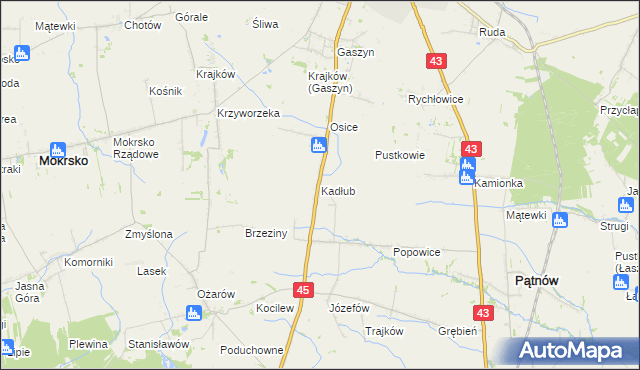 mapa Kadłub gmina Wieluń, Kadłub gmina Wieluń na mapie Targeo