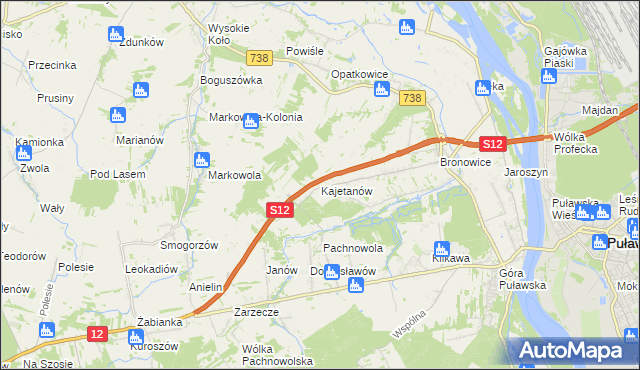mapa Kajetanów gmina Puławy, Kajetanów gmina Puławy na mapie Targeo