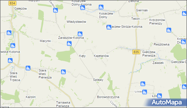 mapa Kajetanów gmina Wysokie, Kajetanów gmina Wysokie na mapie Targeo