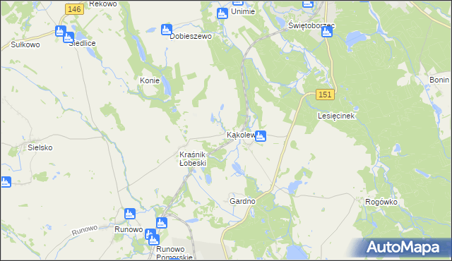 mapa Kąkolewice gmina Węgorzyno, Kąkolewice gmina Węgorzyno na mapie Targeo