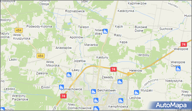 mapa Kałduny gmina Bełchatów, Kałduny gmina Bełchatów na mapie Targeo