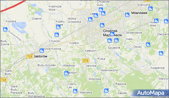 mapa Kałęczyn gmina Grodzisk Mazowiecki, Kałęczyn gmina Grodzisk Mazowiecki na mapie Targeo