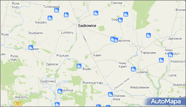 mapa Kaleń gmina Sadkowice, Kaleń gmina Sadkowice na mapie Targeo