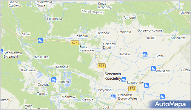 mapa Kaleń gmina Szczawin Kościelny, Kaleń gmina Szczawin Kościelny na mapie Targeo
