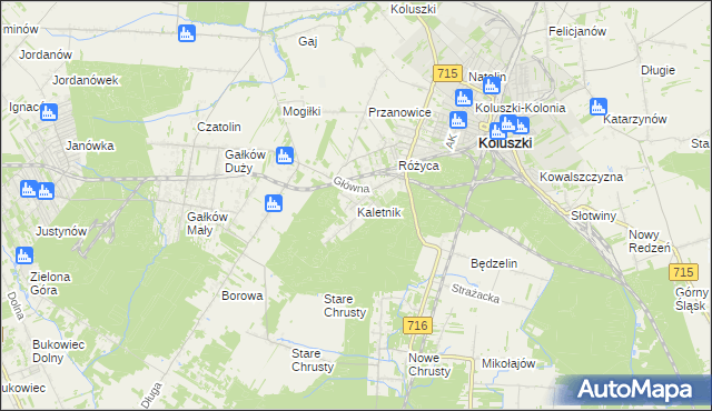 mapa Kaletnik gmina Koluszki, Kaletnik gmina Koluszki na mapie Targeo