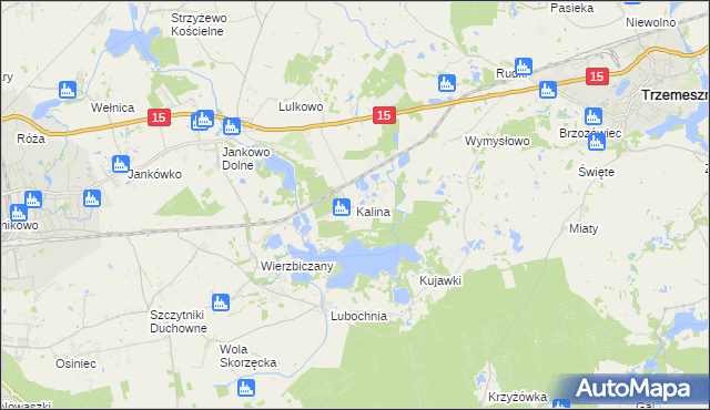 mapa Kalina gmina Gniezno, Kalina gmina Gniezno na mapie Targeo