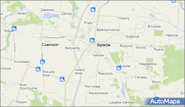 mapa Kalinów gmina Będków, Kalinów gmina Będków na mapie Targeo
