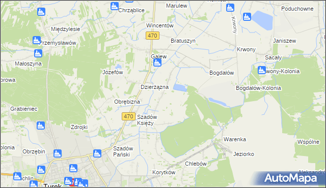 mapa Kalinowa gmina Turek, Kalinowa gmina Turek na mapie Targeo