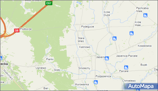 mapa Kalinowo gmina Ostrów Mazowiecka, Kalinowo gmina Ostrów Mazowiecka na mapie Targeo
