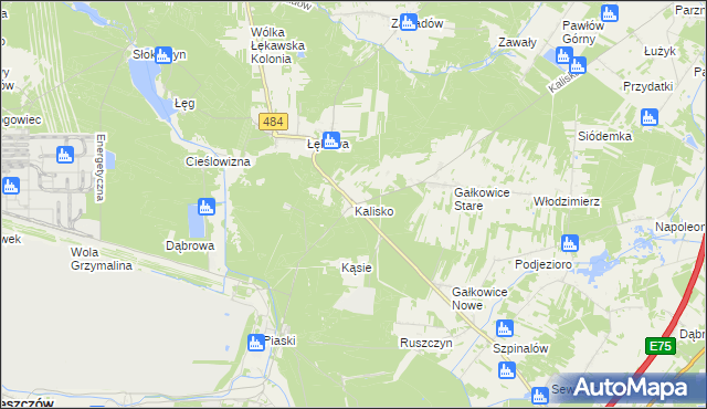mapa Kalisko gmina Bełchatów, Kalisko gmina Bełchatów na mapie Targeo