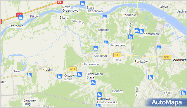 mapa Kałuszyn gmina Wieliszew, Kałuszyn gmina Wieliszew na mapie Targeo