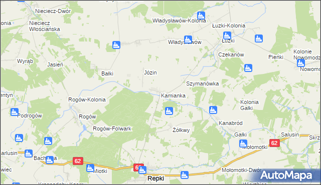 mapa Kamianka gmina Repki, Kamianka gmina Repki na mapie Targeo