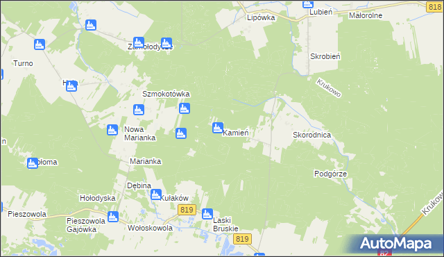 mapa Kamień gmina Stary Brus, Kamień gmina Stary Brus na mapie Targeo