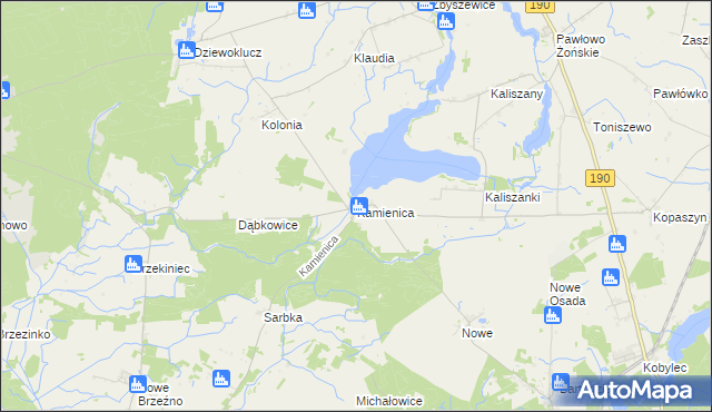 mapa Kamienica gmina Wągrowiec, Kamienica gmina Wągrowiec na mapie Targeo