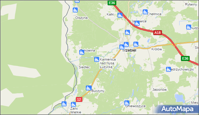 mapa Kamienica nad Nysą Łużycką, Kamienica nad Nysą Łużycką na mapie Targeo