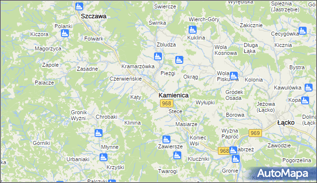 mapa Kamienica powiat limanowski, Kamienica powiat limanowski na mapie Targeo
