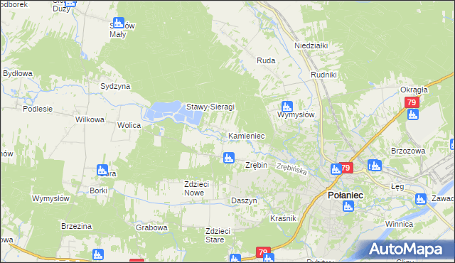 mapa Kamieniec gmina Połaniec, Kamieniec gmina Połaniec na mapie Targeo