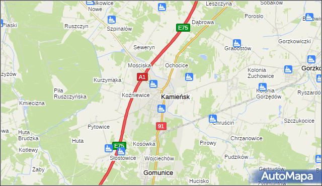 mapa Kamieńsk, Kamieńsk na mapie Targeo