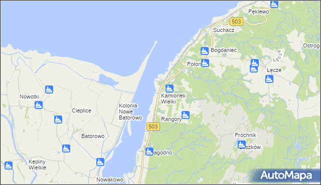 mapa Kamionek Wielki gmina Tolkmicko, Kamionek Wielki gmina Tolkmicko na mapie Targeo