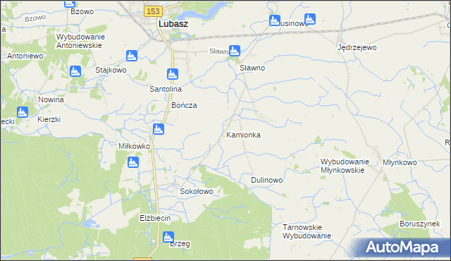 mapa Kamionka gmina Lubasz, Kamionka gmina Lubasz na mapie Targeo