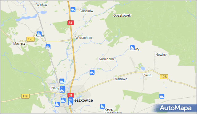 mapa Kamionka gmina Mieszkowice, Kamionka gmina Mieszkowice na mapie Targeo