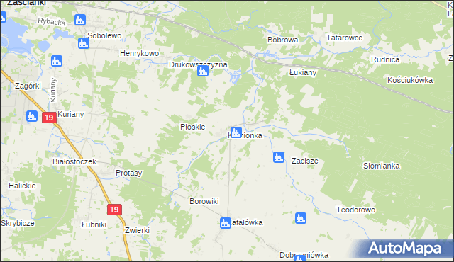mapa Kamionka gmina Zabłudów, Kamionka gmina Zabłudów na mapie Targeo