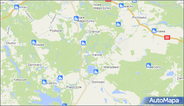mapa Kanice gmina Ińsko, Kanice gmina Ińsko na mapie Targeo