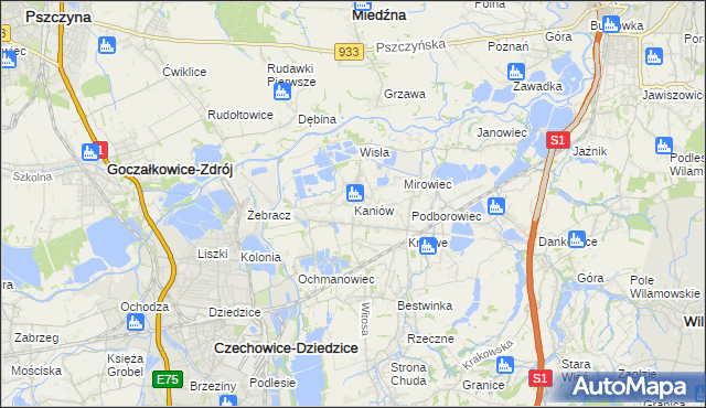 mapa Kaniów gmina Bestwina, Kaniów gmina Bestwina na mapie Targeo