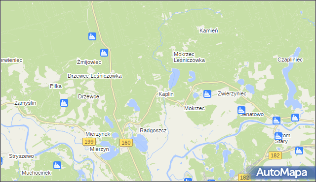 mapa Kaplin gmina Międzychód, Kaplin gmina Międzychód na mapie Targeo