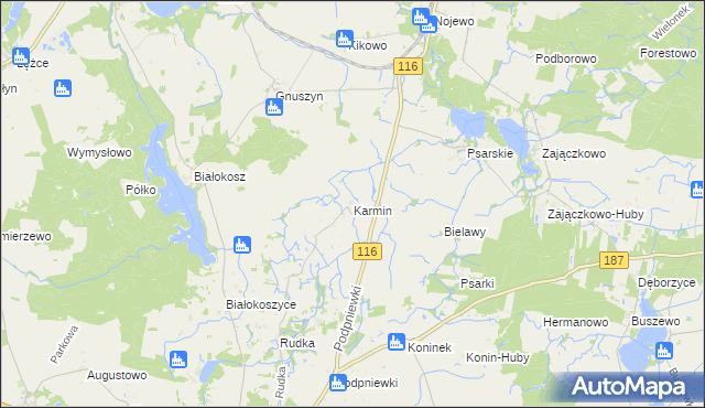 mapa Karmin gmina Pniewy, Karmin gmina Pniewy na mapie Targeo