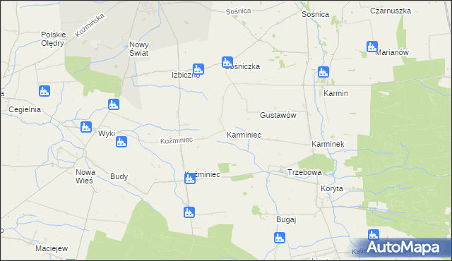 mapa Karminiec, Karminiec na mapie Targeo