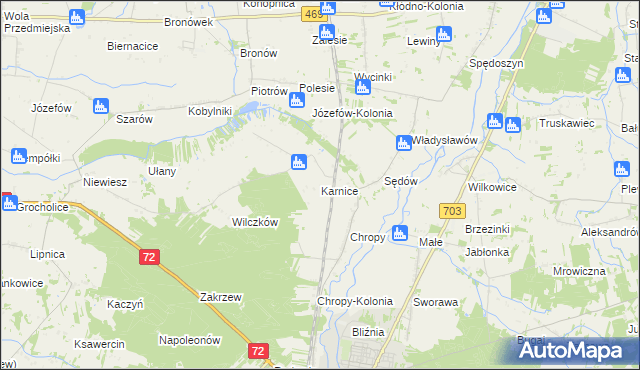 mapa Karnice gmina Poddębice, Karnice gmina Poddębice na mapie Targeo