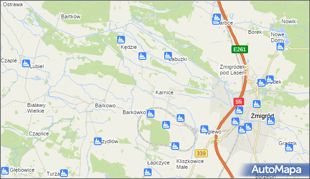 mapa Karnice gmina Żmigród, Karnice gmina Żmigród na mapie Targeo