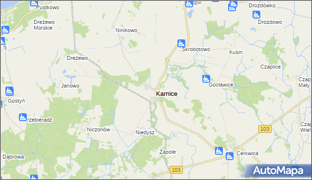 mapa Karnice powiat gryficki, Karnice powiat gryficki na mapie Targeo