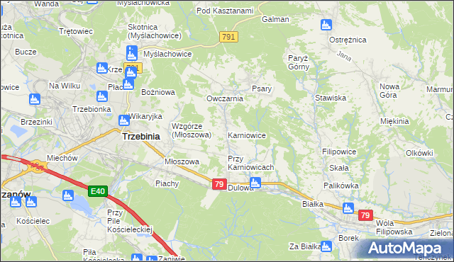 mapa Karniowice gmina Trzebinia, Karniowice gmina Trzebinia na mapie Targeo