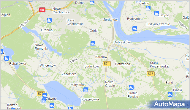 mapa Karolew gmina Gąbin, Karolew gmina Gąbin na mapie Targeo