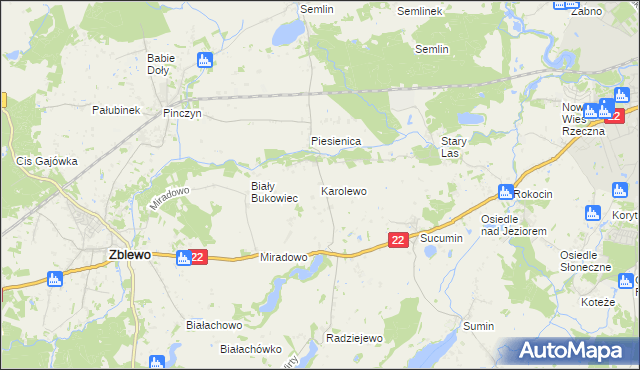 mapa Karolewo gmina Zblewo, Karolewo gmina Zblewo na mapie Targeo